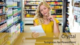  Presentation with to do list - Slide deck featuring blonde smiling woman checking list background and a gold colored foreground