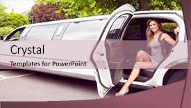  Presentation with stepping - PPT theme with blonde stepping out of limousin background and a coral colored foreground