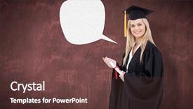  Presentation with diploma - Slide set having blonde student in graduate robe holding a diploma against desk background and a tawny brown colored foreground