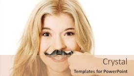  Presentation with camera - Slide set with blonde-student-with-mustache-looking background and a coral colored foreground