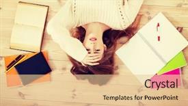  Presentation with student - Colorful PPT theme enhanced with blonde student worried about exams backdrop and a lemonade colored foreground