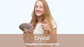  Presentation with blonde holding magnifying glass - Presentation enhanced with blonde teenager woman holding dollars background and a  colored foreground