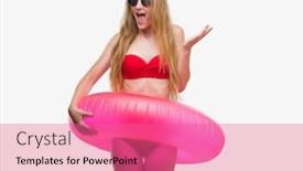 Presentation with hands-holding - Cool new PPT layouts with blonde-teenager-woman-wearing-bikini backdrop and a coral colored foreground