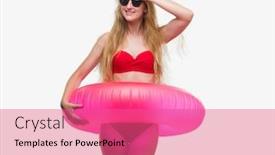  Presentation with fear - PPT theme with blonde-teenager-woman-wearing-bikini background and a coral colored foreground