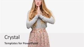  Presentation with praying hands - Amazing slide deck having blonde teenager woman wearing flowers backdrop and a  colored foreground