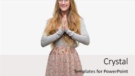 Presentation with praying hands - Beautiful theme featuring blonde teenager woman wearing flowers backdrop and a light gray colored foreground