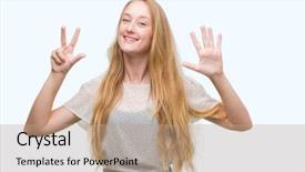  Presentation with woman - Slides consisting of mofle - blonde teenager woman wearing moles background and a  colored foreground