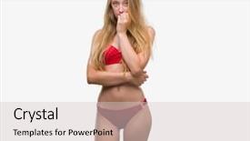  Presentation with anxiety and stress - PPT theme enhanced with blonde teenager woman wearing red background and a  colored foreground