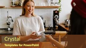  Presentation with working - PPT theme consisting of blonde-white-barista-woman-working background and a tawny brown colored foreground