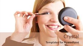  Presentation with mirror - Colorful PPT theme enhanced with blonde-woman-applies-mascara backdrop and a coral colored foreground