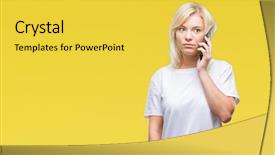  Presentation with smart - Slide deck enhanced with blonde woman calling and talk background and a yellow colored foreground