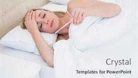  Presentation with temperature - Audience pleasing presentation theme consisting of blonde woman checking her temperature at home in the bedroom backdrop and a sky blue colored foreground