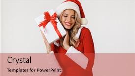  Presentation with lunar new year ox - Colorful slide deck enhanced with blonde woman dressed in red backdrop and a red colored foreground