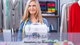  Presentation with sew - PPT theme consisting of blonde-woman-dressmaker-designer-using background and a light blue colored foreground