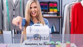  Presentation with sew - Presentation enhanced with blonde-woman-dressmaker-designer-using background and a light blue colored foreground