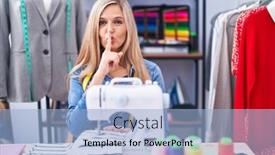  Presentation with sew - Presentation theme consisting of blonde-woman-dressmaker-designer-using background and a light blue colored foreground