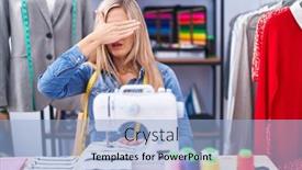  Presentation with sew - Slide set having blonde-woman-dressmaker-designer-using background and a light blue colored foreground