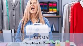  Presentation with sew - PPT theme consisting of blonde-woman-dressmaker-designer-using background and a light blue colored foreground