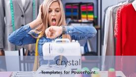  Presentation with sew - PPT theme enhanced with blonde-woman-dressmaker-designer-using background and a light blue colored foreground