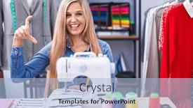  Presentation with sew - Presentation consisting of blonde-woman-dressmaker-designer-using background and a light blue colored foreground