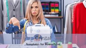  Presentation with sew - PPT theme enhanced with blonde-woman-dressmaker-designer-using background and a light blue colored foreground
