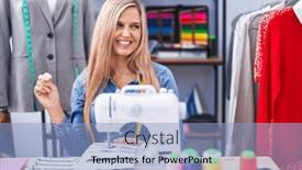  Presentation with sew - Presentation design with blonde-woman-dressmaker-designer-using background and a light blue colored foreground