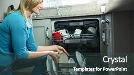  Presentation with kitchen - Slide deck featuring blonde woman emptying the dishwash background and a  colored foreground