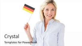  Presentation with blonde holding magnifying glass - Beautiful presentation theme featuring blonde woman holding german flag backdrop and a  colored foreground