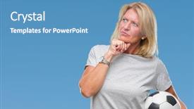  Presentation with blonde holding magnifying glass - PPT theme consisting of blonde woman holding soccer football background and a  colored foreground