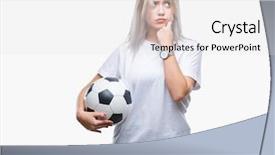  Presentation with soccer - Theme enhanced with blonde woman holding soccer football background and a  colored foreground