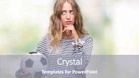  Presentation with blonde holding magnifying glass - Audience pleasing presentation consisting of blonde woman holding soccer football backdrop and a gray colored foreground