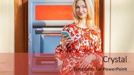  Presentation with credit card - PPT theme enhanced with blonde woman in red dress background and a red colored foreground
