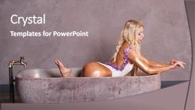  Presentation with sexy - Presentation theme consisting of blonde woman in white bathing background and a gray colored foreground