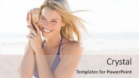  Presentation with seashell - Beautiful slides featuring blonde woman listening sea backdrop and a lemonade colored foreground