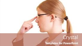  Presentation with glasses - Audience pleasing PPT theme consisting of blonde-woman-pushes-up backdrop and a coral colored foreground