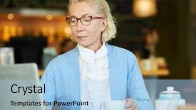  Presentation with aged - Amazing presentation design having blonde woman searching for something backdrop and a  colored foreground