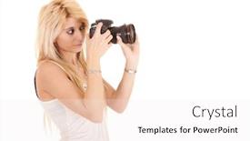  Presentation with shooting - PPT theme with blonde-woman-shooting-picture background and a sky blue colored foreground