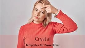  Presentation with acne - PPT layouts enhanced with blonde-woman-standing-over-isolated background and a coral colored foreground