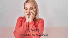 Presentation with sadness - Theme enhanced with blonde-woman-standing-over-isolated background and a coral colored foreground