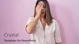  Presentation with face pain - Slide deck enhanced with blonde-woman-standing-over-pink background and a  colored foreground