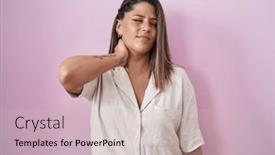  Presentation with injury - PPT theme consisting of blonde-woman-standing-over-pink background and a soft green colored foreground