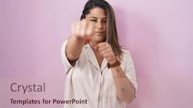  Presentation with violence woman - Presentation consisting of blonde-woman-standing-over-pink background and a soft green colored foreground