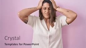  Presentation with headache - Theme having blonde-woman-standing-over-pink background and a lemonade colored foreground