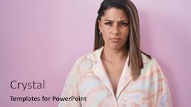  Presentation with woman crying - Slides consisting of blonde-woman-standing-over-pink background and a  colored foreground