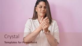  Presentation with inflammation - PPT theme featuring blonde-woman-standing-over-pink background and a coral colored foreground