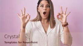  Presentation with crazy - PPT theme having blonde-woman-standing-over-pink background and a soft green colored foreground