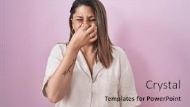  Presentation with bad breath - Presentation theme consisting of blonde-woman-standing-over-pink background and a mint green colored foreground