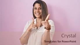  Presentation with pink - PPT theme with blonde-woman-standing-over-pink and a coral colored foreground