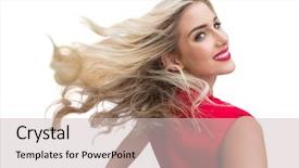  Presentation with tossing - PPT theme enhanced with blonde woman tossing her hair background and a soft green colored foreground