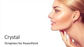  Presentation with aged care - PPT layouts featuring blonde woman touching her face background and a white colored foreground